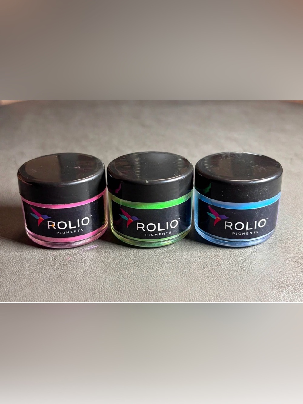 Rolio Neon Press-On Nail Pigment Trio — Pink, Green & Blue